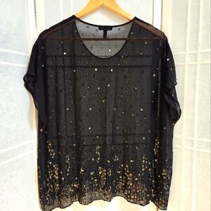 Eileen Fisher black sheear embellished blouse